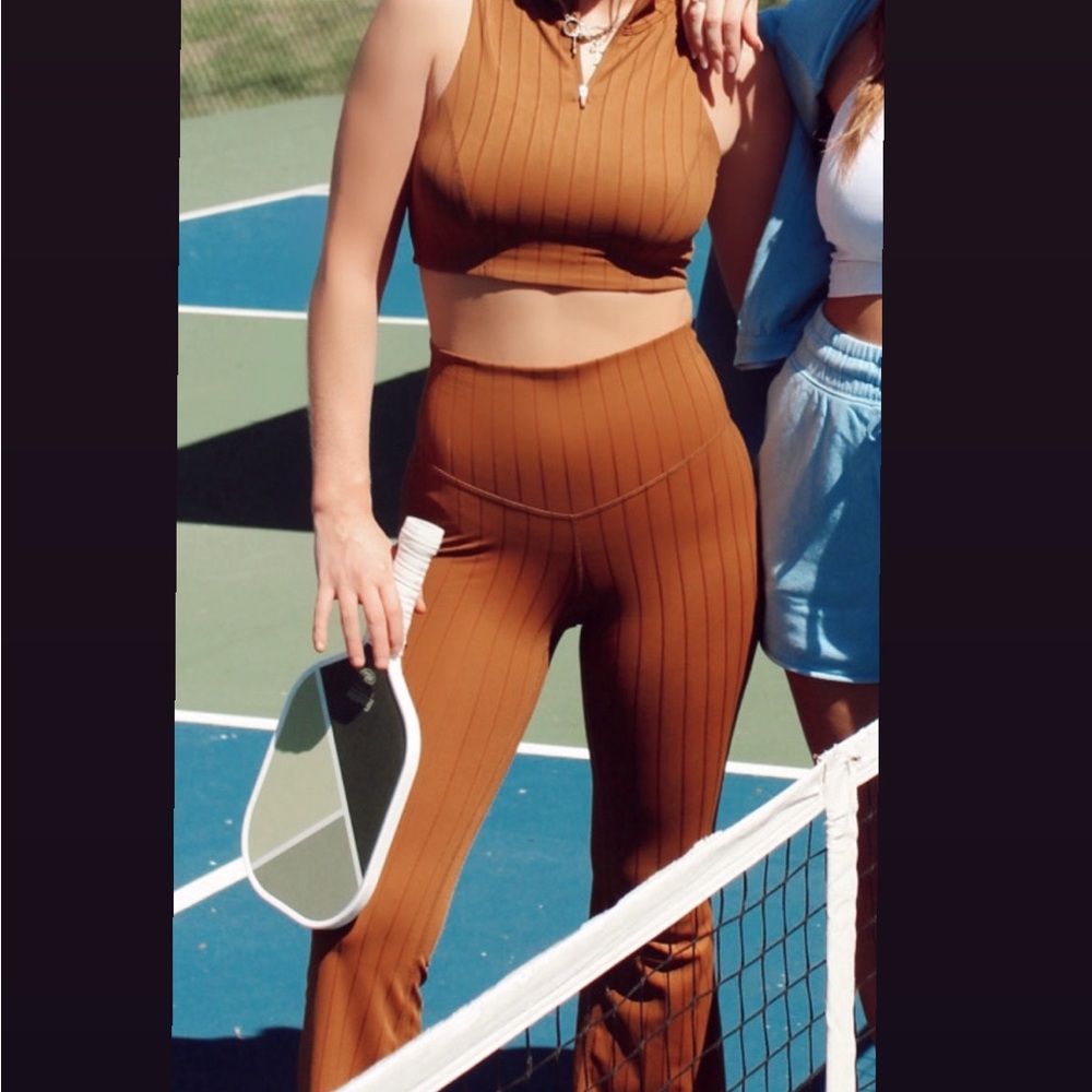 JoyLab Brown Ribbed Leggings High-Waisted Stretch
